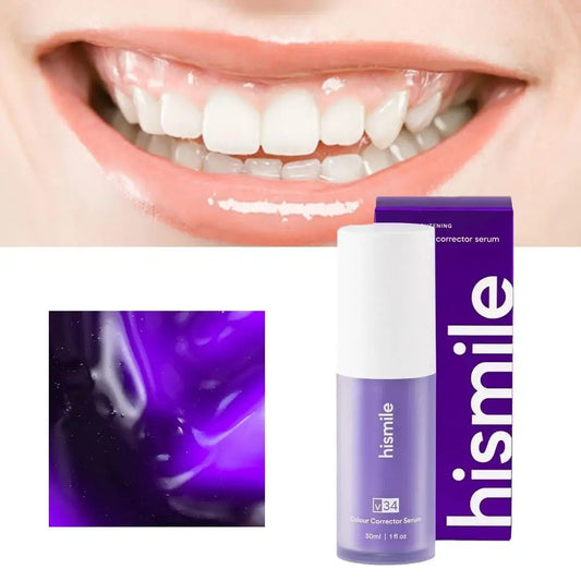 30ml Hismile V34 Purple Teeth Whitening Foam Press Type Color Correction Serum Sensitive Teeth Friendly