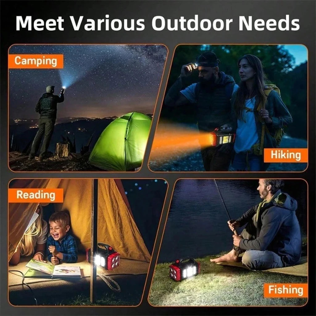 Solar USB Rechargeable COB LED Flashlight Super Bright Multi-Mode Emergency Work Light for Camping Outdoor