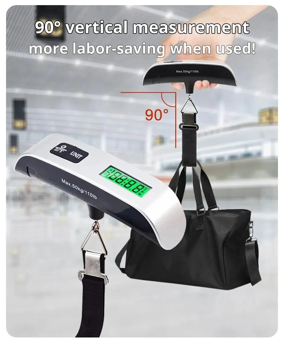 Portable Handheld Digital Travel Luggage Scale - .110lb/50kg with LCD Display, Mini Pocket-Size Electronic Weighing Tool