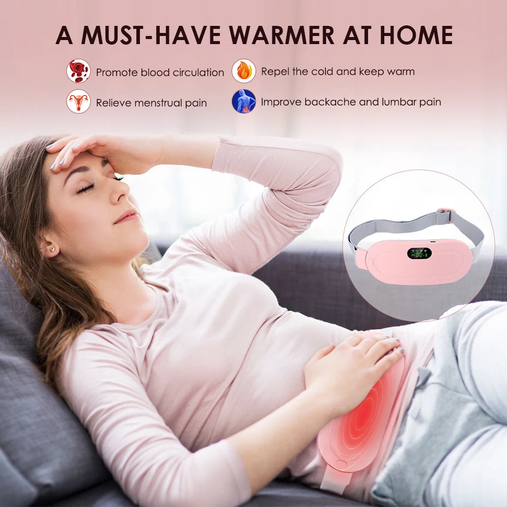 Electric Waist Massage Period Cramp Massager Vibrating Heating Belt for Menstrual Waist Stomach Abdominal Warm Palace Belt