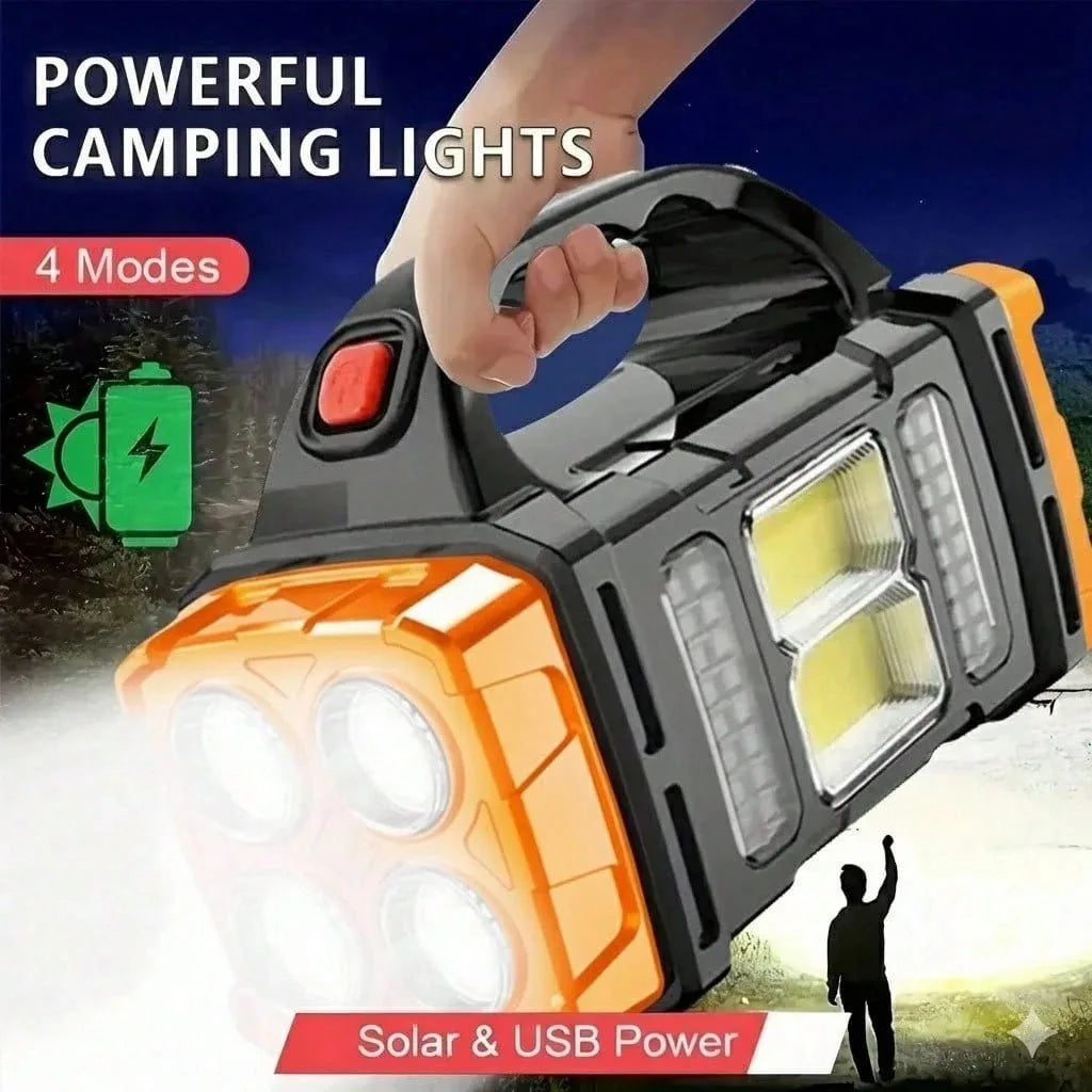 Solar USB Rechargeable COB LED Flashlight Super Bright Multi-Mode Emergency Work Light for Camping Outdoor