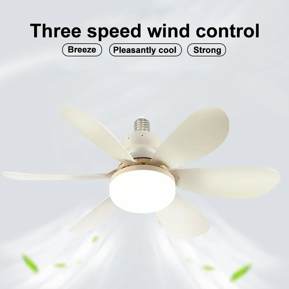 Home LED Ceiling Fan Light E26 E27 Base 3-colour Adjustable Wireless Remote Control 52CM Ceiling Fan Lamp for Bedroom Living