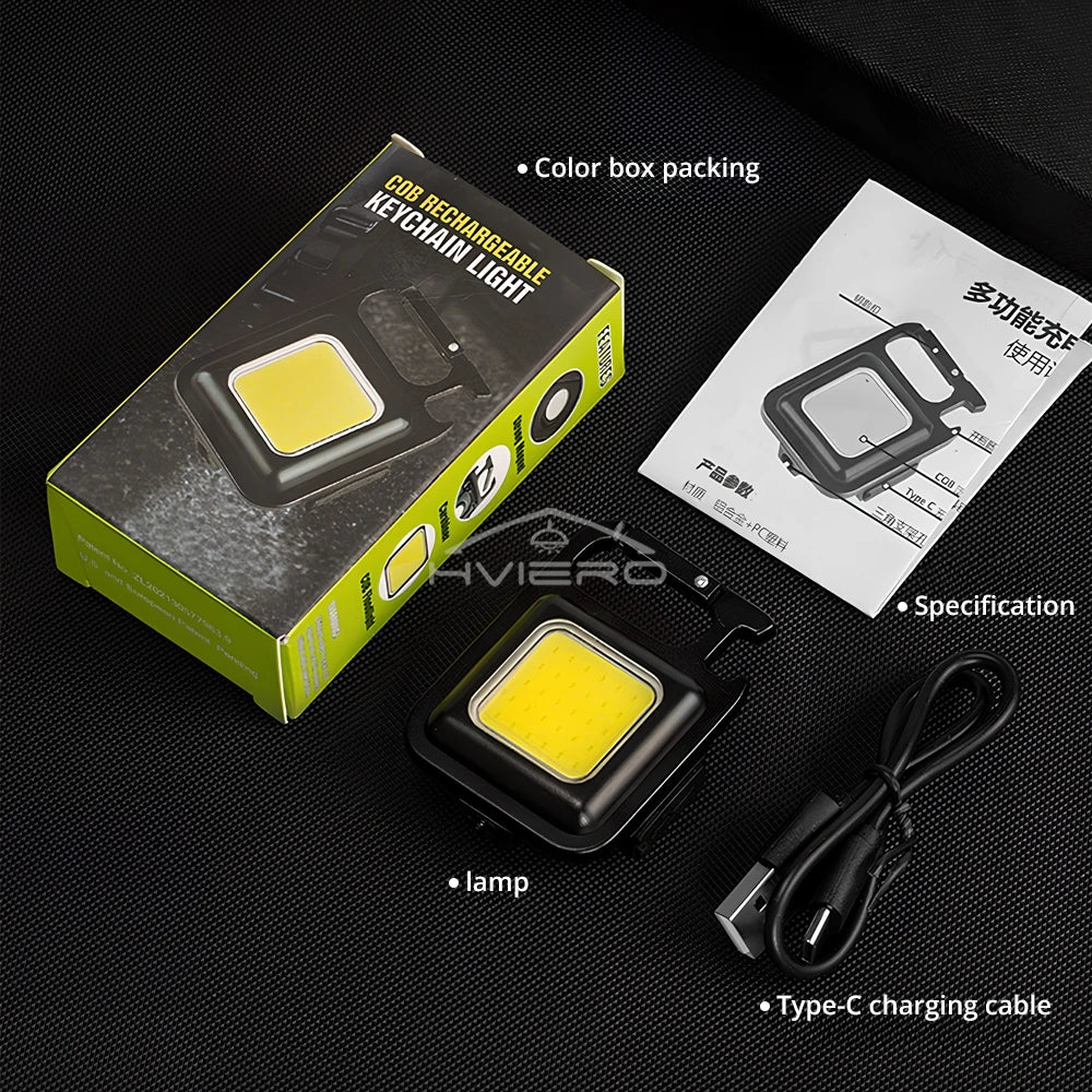 COB Work Light Flashlamp Mini Flashlight Keychain Carry LED Waterproof USB Charge Convenient Emergency Outdoor Lighting Camping