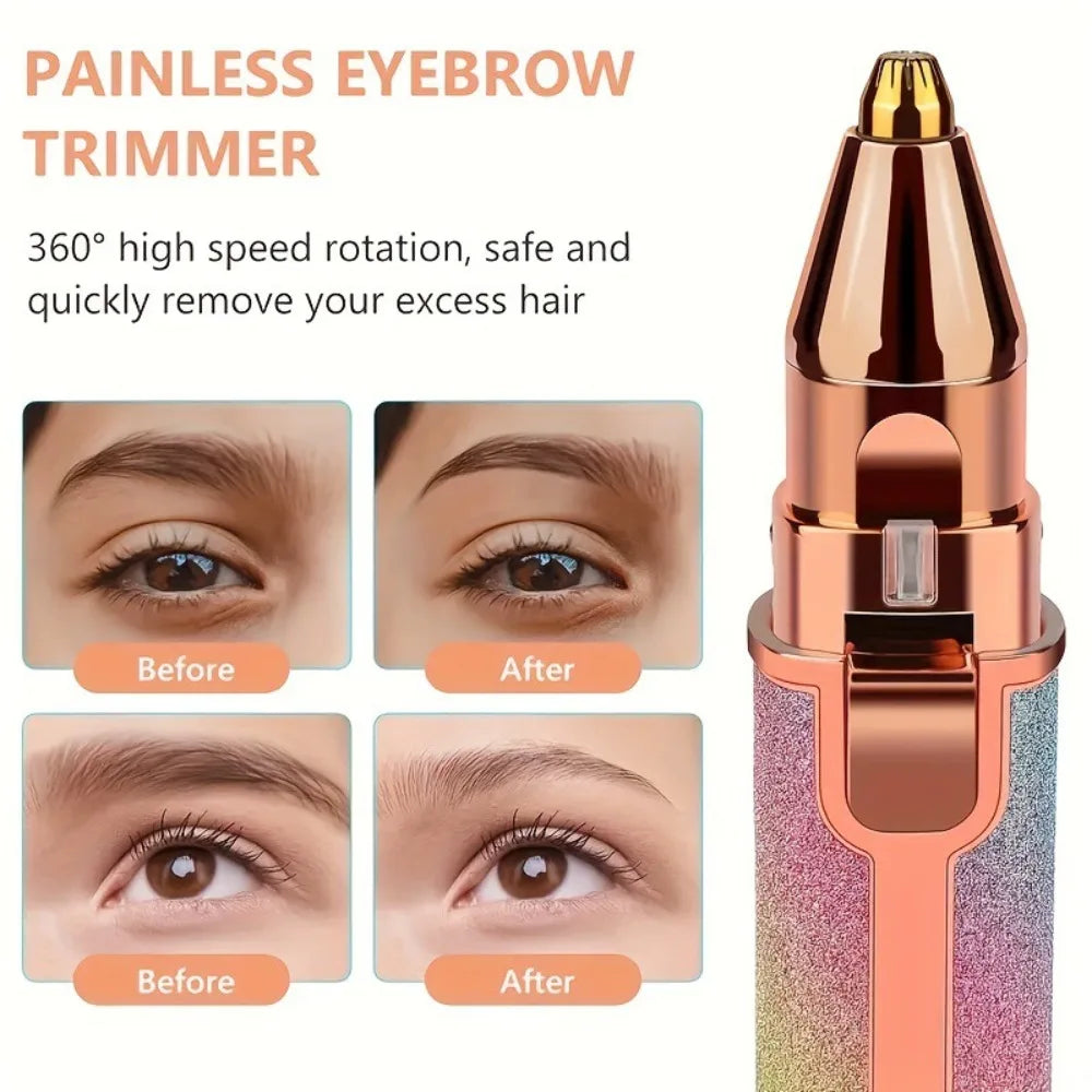 Electric Eyebrow Trimmer for Women 2 In1 Rechargeable Facial Hair Removal and Eyebrow Shaver Painless Face Razor Body Epilator