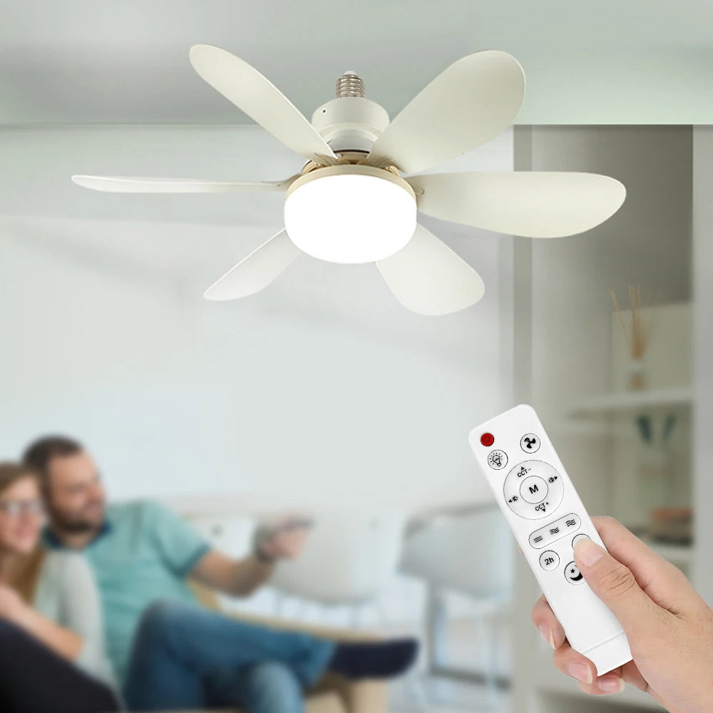Home LED Ceiling Fan Light E26 E27 Base 3-colour Adjustable Wireless Remote Control 52CM Ceiling Fan Lamp for Bedroom Living