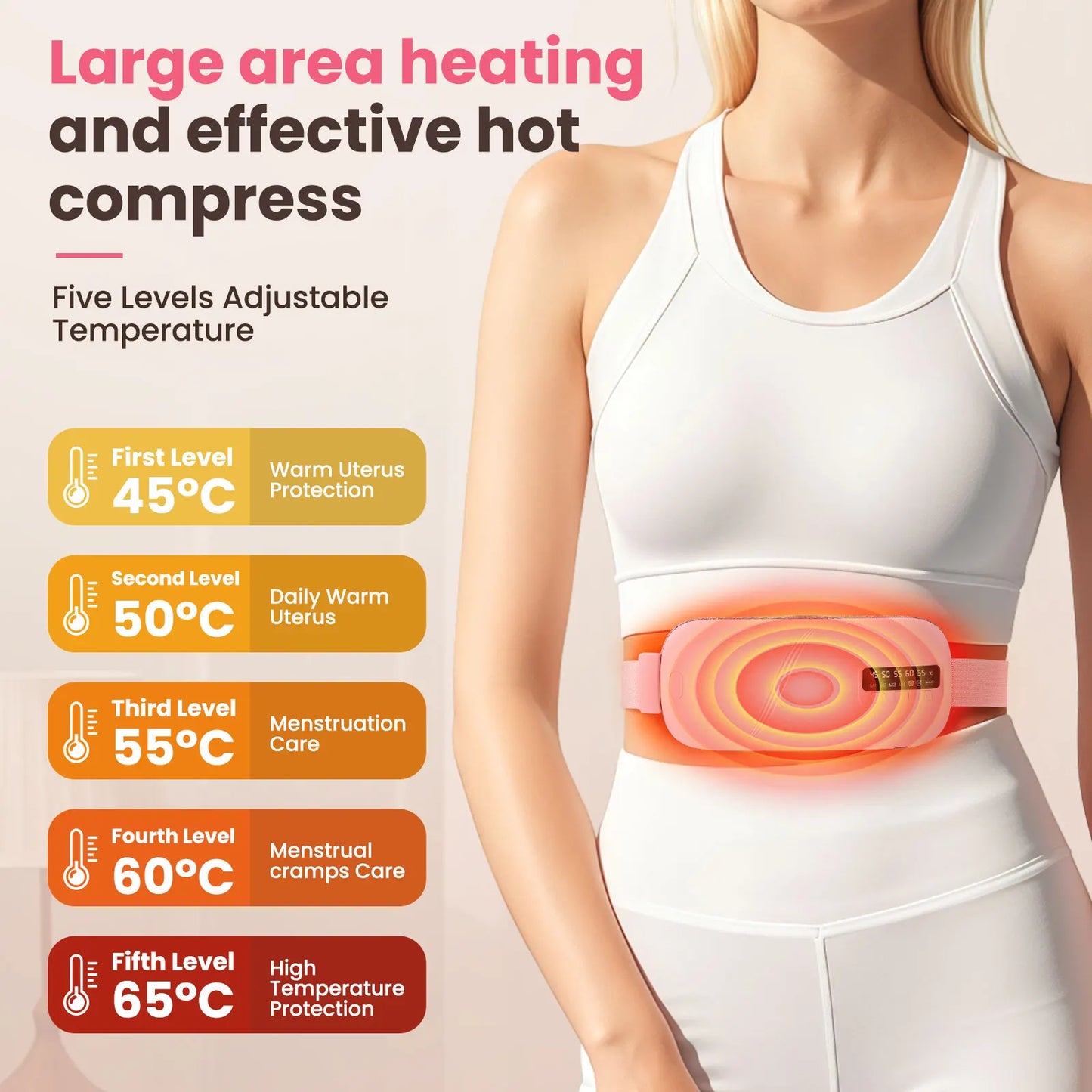 Electric Waist Massage Period Cramp Massager Vibrating Heating Belt for Menstrual Waist Stomach Abdominal Warm Palace Belt