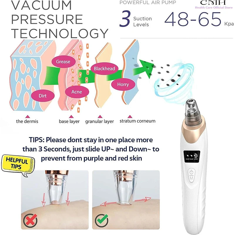 CMH Blackhead Remover Vacuum Pore Cleaner Multi Suction Heads Adjustable Suction USB Rechargeable Deep Cleansing Skin Tool Gifts