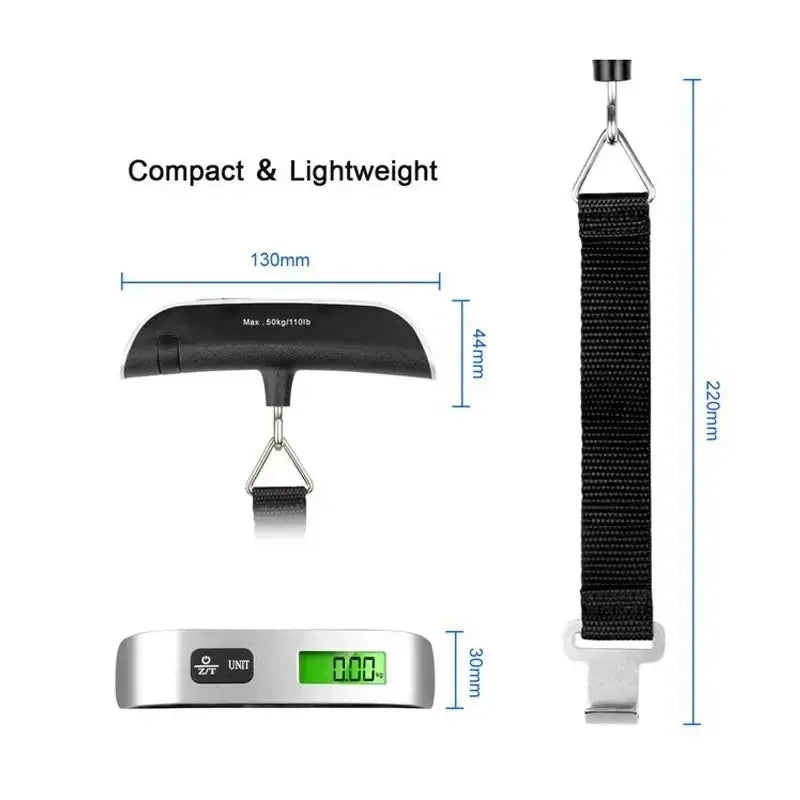Portable Handheld Digital Travel Luggage Scale - .110lb/50kg with LCD Display, Mini Pocket-Size Electronic Weighing Tool