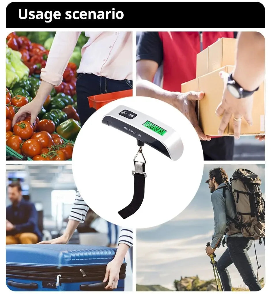 Portable Handheld Digital Travel Luggage Scale - .110lb/50kg with LCD Display, Mini Pocket-Size Electronic Weighing Tool
