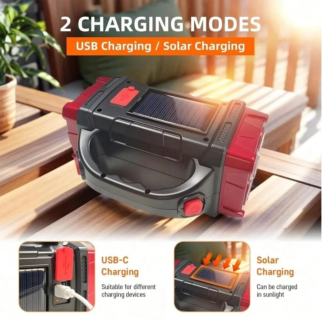 Solar USB Rechargeable COB LED Flashlight Super Bright Multi-Mode Emergency Work Light for Camping Outdoor