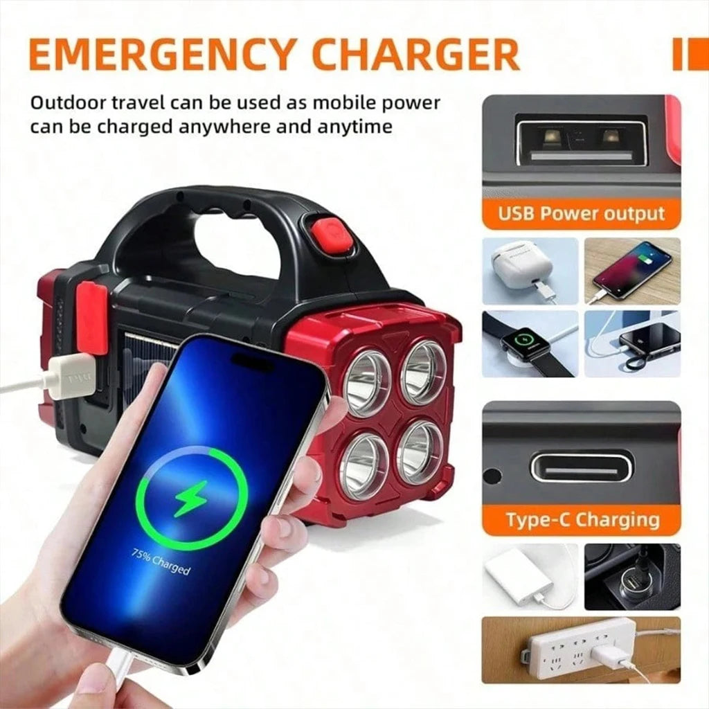 Solar USB Rechargeable COB LED Flashlight Super Bright Multi-Mode Emergency Work Light for Camping Outdoor