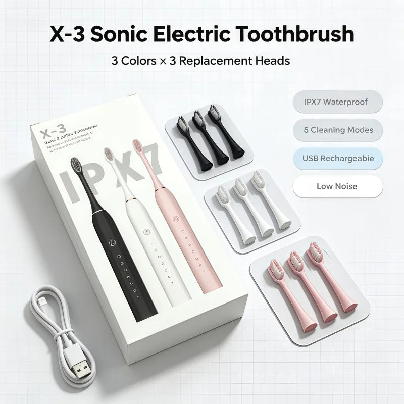 New style X-3Electric Toothbrush USB Rechargeable Tooth Brush For Adult 6Clean Modes Washable Teeth Whitening and Cleaning Brush