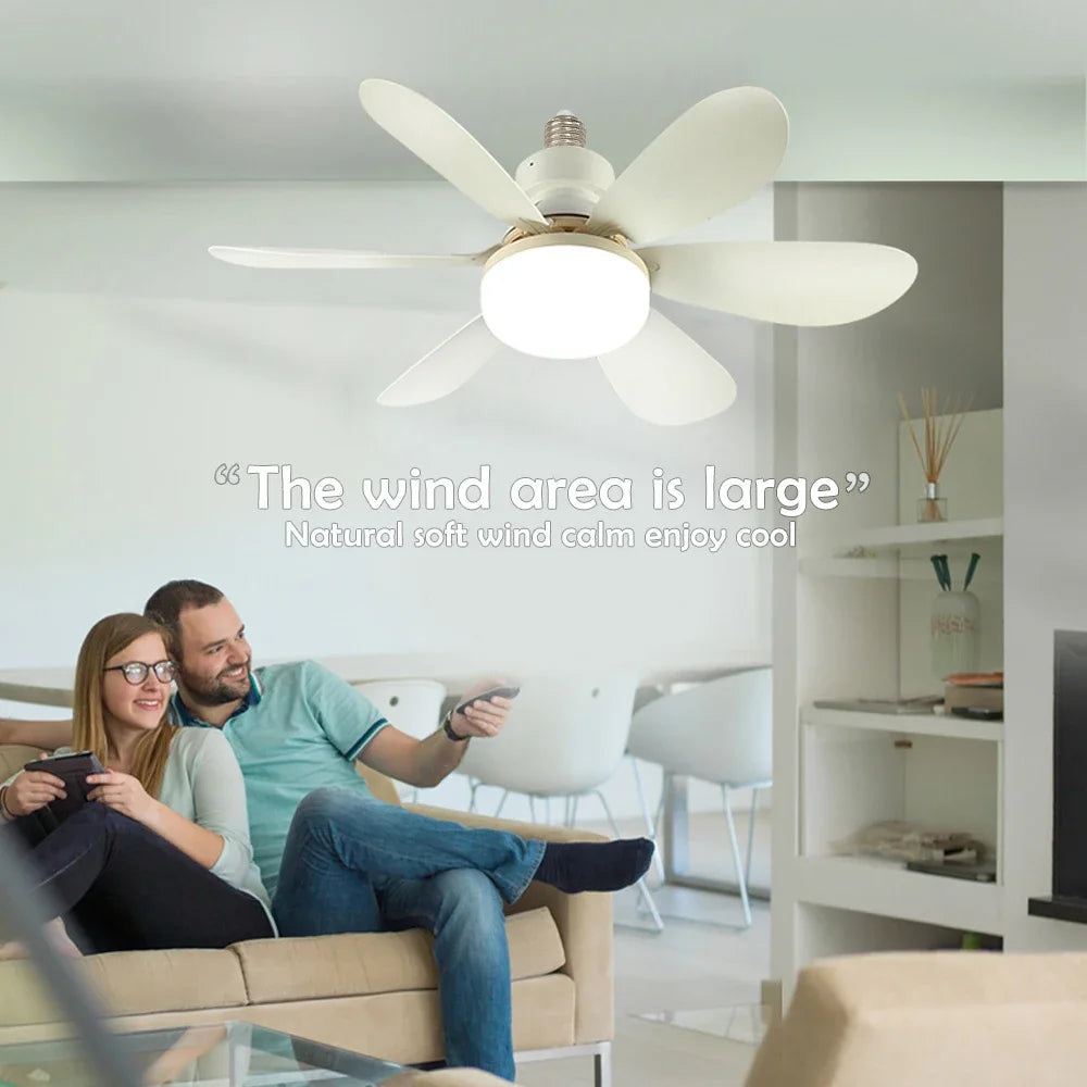 Home LED Ceiling Fan Light E26 E27 Base 3-colour Adjustable Wireless Remote Control 52CM Ceiling Fan Lamp for Bedroom Living