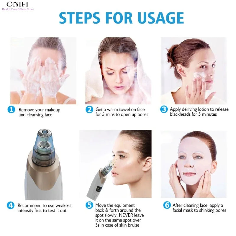 CMH Blackhead Remover Vacuum Pore Cleaner Multi Suction Heads Adjustable Suction USB Rechargeable Deep Cleansing Skin Tool Gifts