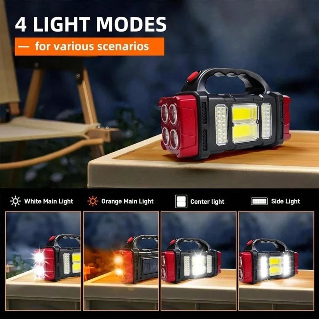 Solar USB Rechargeable COB LED Flashlight Super Bright Multi-Mode Emergency Work Light for Camping Outdoor