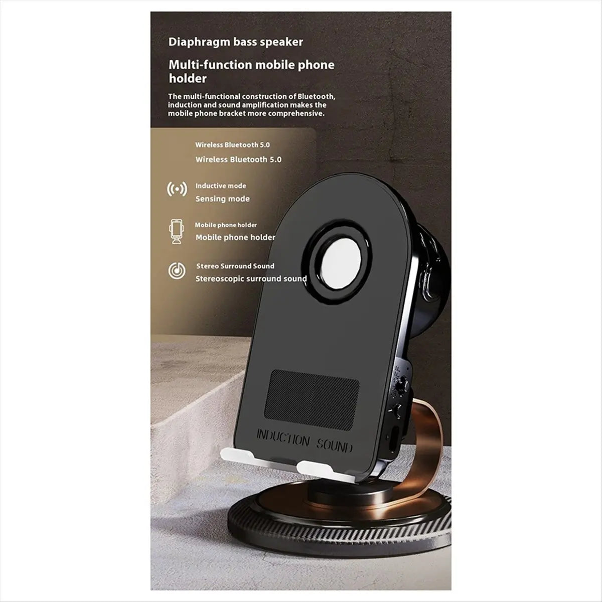 75D Electronics Accessories,Induction Speaker Phone Holder for Phone Inductio Playback (Black)
