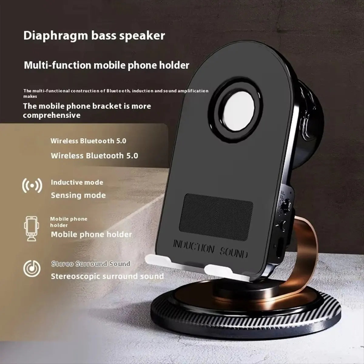 75D Electronics Accessories,Induction Speaker Phone Holder for Phone Inductio Playback (Black)