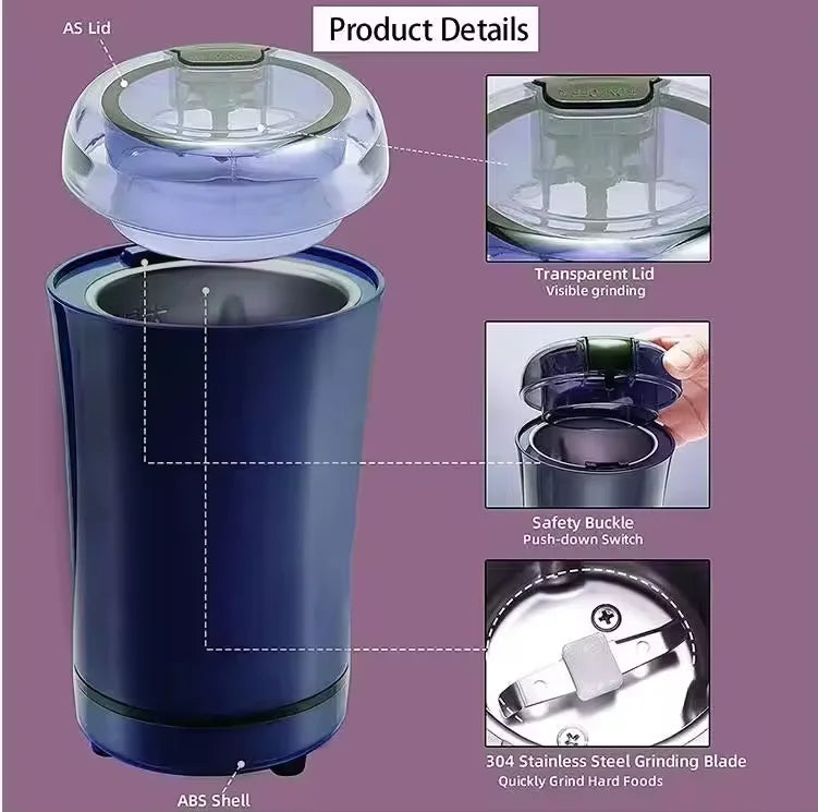 Multi functional automatic mini electric coffee grinder, household bean food grinder, manual coffee grinder