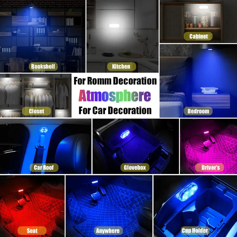 LED Ambient Night Light USB Rechargeable Cabinet Light Room Decor RGB Lights Atmosphere Lamp Magnet Wireless Car Interior Light